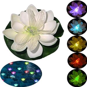 loguide floating pool lights,battery operated floating flowers, pond decor,floating pool flower lights color-changing -for wedding outdoor party decorative 6 pack (dragonfly)