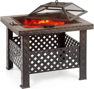 leayan garden fire pit grill bowl grill barbecue rack outdoor fire pit with bbq grill shelf metal garden fireplace patio firepit stove brazier outdoor fireplace bbq grill poker,outdoor fire pits