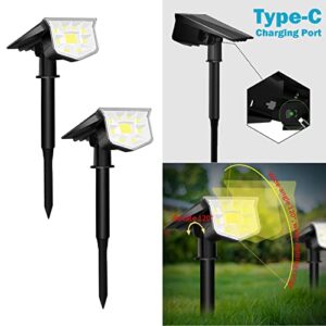 EP 2 Pack Solar Spot Lights Outdoor, 56 LEDs IP65 Waterproof Solar Landscape Spotlights, Solar & USB Powered, Cool White Auto ON/Off Garden Lights for Walkway, Driveway, Porch, Patio, Pool