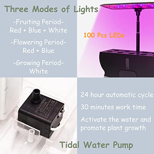 Hydroponics Growing System, 9 Pods Indoor Garden with Cyclically Timed 100 LED Grow Light and Water Pump, Garden Planter Kit for Herbs, Vegetables, Plants Flowers and Fruit (White)