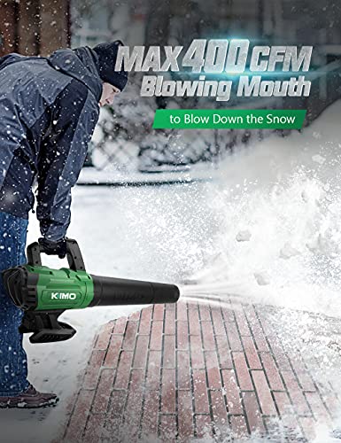 KIMO Cordless Leaf Blower - 400CFM Battery-Powered Blower for Blowing Wet Leaves, Snow Debris and Dust, 20V Electric Leaf Blower with Battery ＆ Charger for Lawn Care Garden Yard Work Around The House