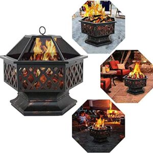 LEAYAN Garden Fire Pit Grill Bowl Grill Barbecue Rack Wood Burning Fire Pit Wood Burning Outdoor Fire Pits Garden 2 in 1 Fireplace for Bonfire Barbecue in The Wild with Grill Grate for Heating