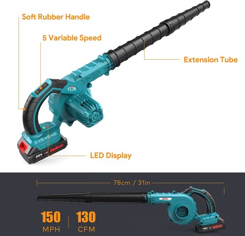 Cordless Leaf Blower, ENEACRO 20V 30000RPM Lithium 2AH Battery-Powered 2 in 1 for Sweeper & Vacuum Leaf/Dust, 5 Variable Speed Lightweight with Battery, Fast Charger