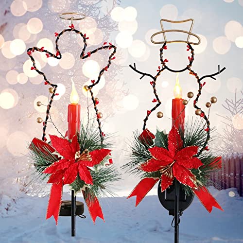 Hanizi 2 Pack Christmas Solar Lights, Outdoor Waterproof Christmas Decoration, Landscape Lighting Path Lights