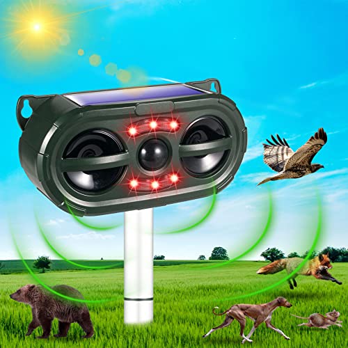 Ultrasonic Animal Repellent Outdoor Solar Animal Repeller with Motion Sensor Flashing Light Waterproof Animal Repellent for Squirrel Deer Raccoon Rabbit Cat Dog Skunk Fox Protect Farm Yard Garden