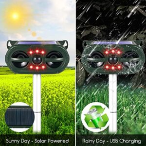 Ultrasonic Animal Repellent Outdoor Solar Animal Repeller with Motion Sensor Flashing Light Waterproof Animal Repellent for Squirrel Deer Raccoon Rabbit Cat Dog Skunk Fox Protect Farm Yard Garden