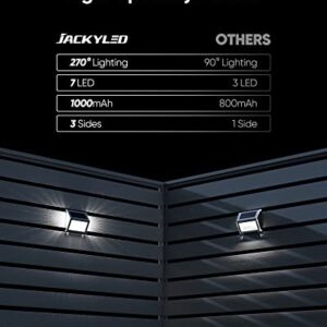 JACKYLED 12 Pack Solar Step Lights Outdoor, 3-Side 7 LED Brighter Solar Deck Lights Stainless Steel IP65 Waterproof Solar Fence Lighting for Stair, Patio, Fence, Step, Garden (Cool White)