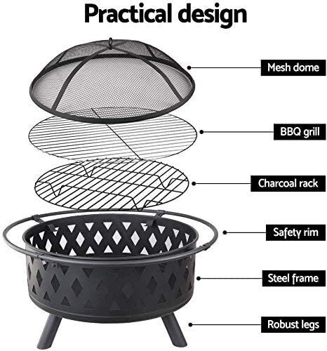 LEAYAN Garden Fire Pit Portable Grill Barbecue Rack Outdoor Fire Pit, Multifunctional Garden Terrace Fire Bowl Heater,BBQ Grill Fire,Heat-Resistant Coating,Steel Frame for Camping Backyard