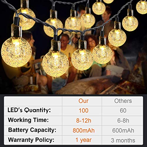 TCJJ 100 LED 39FT Crystal Globe Solar Fairy Lights, String Lights Outdoor, Waterproof Patio Lights Solar Powered Decorative with 8 Lighting Modes for Party Garden Yard