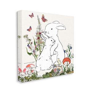 stupell industries rabbit hugs in spring meadow butterfly garden, design by sangita bachelet canvas wall art, 36 x 36, off-white