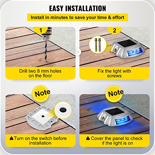 VEVOR Driveway Lights 16-Pack, Solar Driveway Lights with Switch Button, Solar Deck Lights Waterproof, Wireless Dock Lights 6 LEDs for Path Warning Garden Walkway Sidewalk Steps, LED Bright Blue