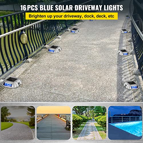 VEVOR Driveway Lights 16-Pack, Solar Driveway Lights with Switch Button, Solar Deck Lights Waterproof, Wireless Dock Lights 6 LEDs for Path Warning Garden Walkway Sidewalk Steps, LED Bright Blue