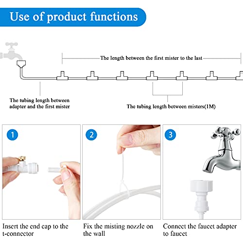 Misting Cooling System Outdoor Patio Misting System with Misting Lines, Brass Mist Nozzles, Faucet Adapters, Outdoor Mister System Kit for Garden Greenhouse Trampoline Water Park (23 Meters/ 75 Feet)