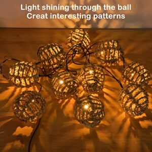 Livinlarge Solar String Lights Outdoor Waterproof, 10 LED Natural Rattan Balls Solar Outdoor Lights, Warm White Solar Powered String Lights for Garden Patio Yard Porch Wedding Party Decor