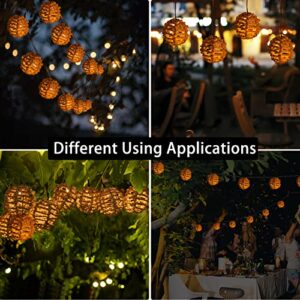 Livinlarge Solar String Lights Outdoor Waterproof, 10 LED Natural Rattan Balls Solar Outdoor Lights, Warm White Solar Powered String Lights for Garden Patio Yard Porch Wedding Party Decor