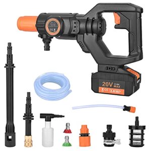 enjoety 20v cordless pressure washer, 435psi portable car cleaner3.0ah li-ion battery, two professional nozzles, hose, fast charger and foam pot, used for car and ground washing, garden watering