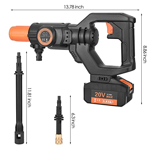 ENJOETY 20V Cordless Pressure Washer, 435PSI Portable Car Cleaner3.0Ah Li-Ion Battery, Two Professional Nozzles, Hose, Fast Charger and Foam Pot, Used for Car and Ground Washing, Garden Watering