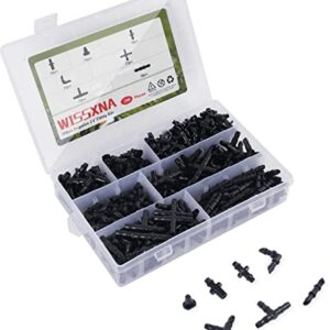 WISSXNA 300PCS Barbed Connectors Drip Irrigation Fittings Kit,Irrigation Connector for 1/4'' Tubing Garden Lawn Irrigation(Single barbs,End Plug,Barbs, Elbows Fittings,4-Way Connector,Tees,Coupling)