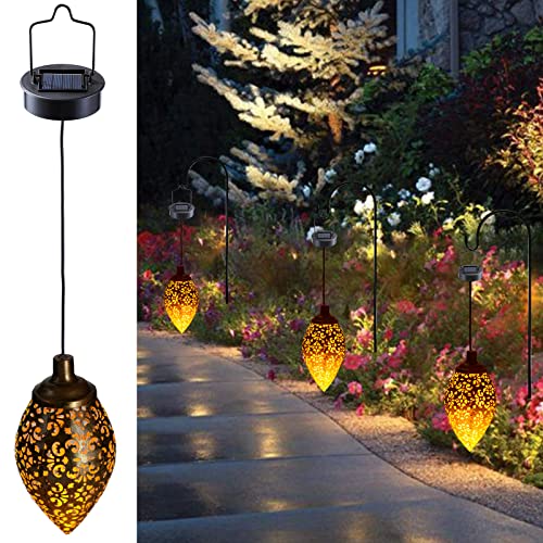 Hanging Solar Lights,Retro Solar Lantern Garden Lights,Metal Lamp Waterproof for Garden Decor Yard Tree Fence Patio