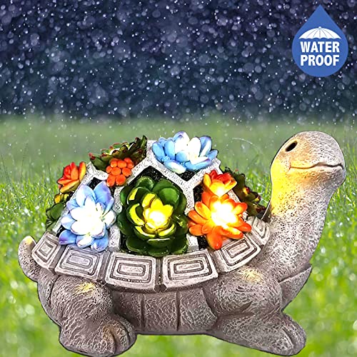 Lartiso Deco Solar Outdoor Garden Statue Turtle Figurine with 7 LED Lights for Patio, Balcony, Yard, Lawn Ornament to Welcome The New Year