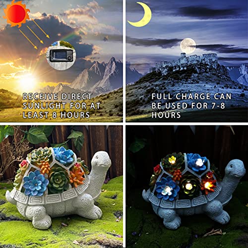 Lartiso Deco Solar Outdoor Garden Statue Turtle Figurine with 7 LED Lights for Patio, Balcony, Yard, Lawn Ornament to Welcome The New Year