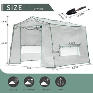 MeetLeisure Walk-in Greenhouse 8.5 Ft x 7 Ft Pop-up Outdoor Green House Plant Gardening Canopy, Roll-up Zipper Entry Doors and 3 Large Roll-Up Side Windows with Garden Hand Shovel(Medium, White)