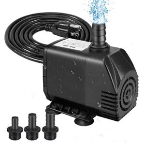 winkeyes 800gph fountain pump, 70w outdoor fountain pump with anti dry burning, ultra quiet submersible pond pump with 10ft high lift, 5.9ft power cord, 3 nozzles, no water flow adjustment (black-70w)