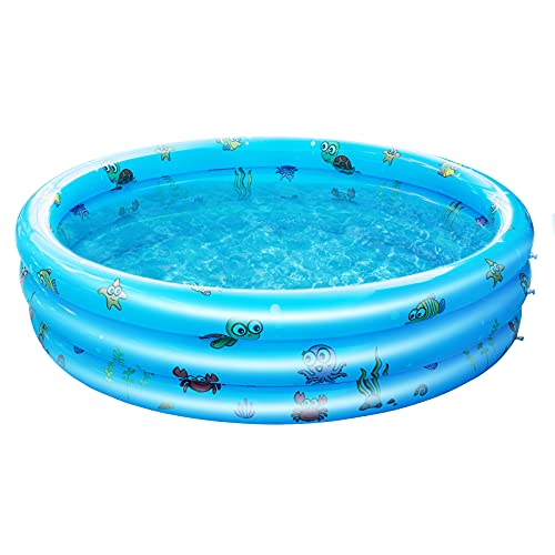 AsterOutdoor Kids Inflatable Swimming Pool 3 Rings Round Pools Baby Ball Pit Paddling Pool for Toddler/Kiddie/Girl/Boy, Indoor&Outdoor Water Game Play Center for Garden, Blue, 59" x 16"