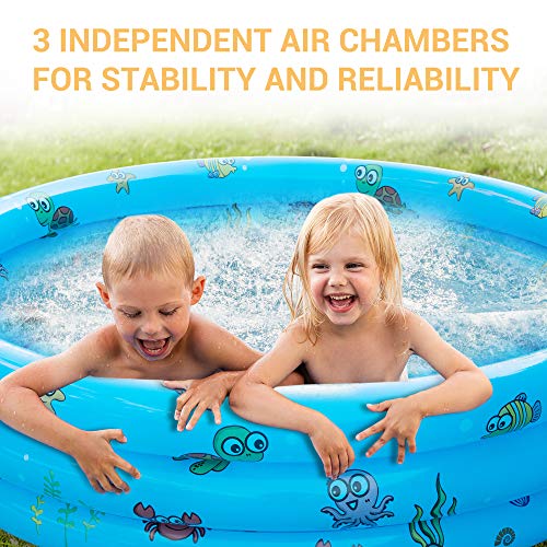 AsterOutdoor Kids Inflatable Swimming Pool 3 Rings Round Pools Baby Ball Pit Paddling Pool for Toddler/Kiddie/Girl/Boy, Indoor&Outdoor Water Game Play Center for Garden, Blue, 59" x 16"