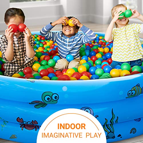 AsterOutdoor Kids Inflatable Swimming Pool 3 Rings Round Pools Baby Ball Pit Paddling Pool for Toddler/Kiddie/Girl/Boy, Indoor&Outdoor Water Game Play Center for Garden, Blue, 59" x 16"