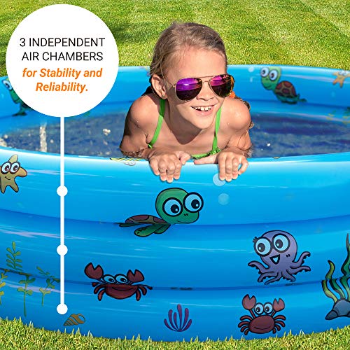 AsterOutdoor Kids Inflatable Swimming Pool 3 Rings Round Pools Baby Ball Pit Paddling Pool for Toddler/Kiddie/Girl/Boy, Indoor&Outdoor Water Game Play Center for Garden, Blue, 59" x 16"