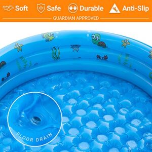 AsterOutdoor Kids Inflatable Swimming Pool 3 Rings Round Pools Baby Ball Pit Paddling Pool for Toddler/Kiddie/Girl/Boy, Indoor&Outdoor Water Game Play Center for Garden, Blue, 59" x 16"