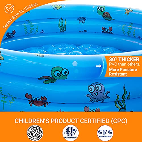 AsterOutdoor Kids Inflatable Swimming Pool 3 Rings Round Pools Baby Ball Pit Paddling Pool for Toddler/Kiddie/Girl/Boy, Indoor&Outdoor Water Game Play Center for Garden, Blue, 59" x 16"