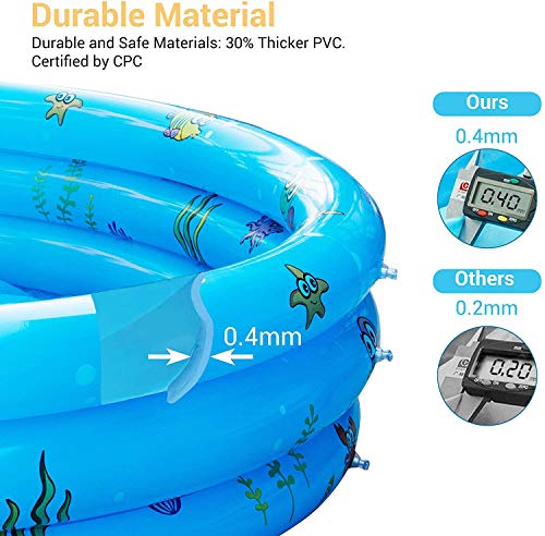 AsterOutdoor Kids Inflatable Swimming Pool 3 Rings Round Pools Baby Ball Pit Paddling Pool for Toddler/Kiddie/Girl/Boy, Indoor&Outdoor Water Game Play Center for Garden, Blue, 59" x 16"