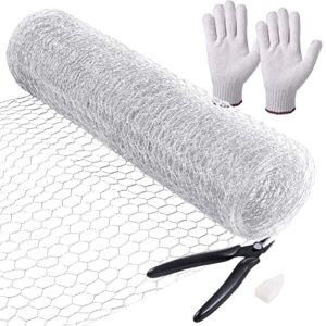 aboofx chicken wire fencing, 197 x 15.7 inch floral chicken wire net, hexagonal chicken wire for garden poultry, with one mini cutting pliers and 1 pair gloves