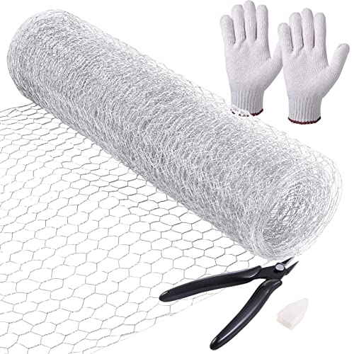 Aboofx Chicken Wire Fencing, 197 x 15.7 inch Floral Chicken Wire Net, Hexagonal Chicken Wire for Garden Poultry, with One Mini Cutting Pliers and 1 Pair Gloves