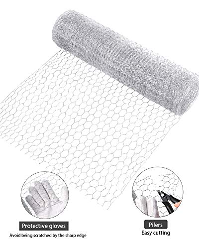 Aboofx Chicken Wire Fencing, 197 x 15.7 inch Floral Chicken Wire Net, Hexagonal Chicken Wire for Garden Poultry, with One Mini Cutting Pliers and 1 Pair Gloves