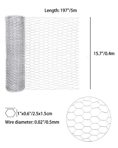 Aboofx Chicken Wire Fencing, 197 x 15.7 inch Floral Chicken Wire Net, Hexagonal Chicken Wire for Garden Poultry, with One Mini Cutting Pliers and 1 Pair Gloves