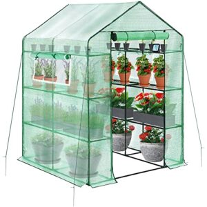 solution4patio portable garden mini walk-in greenhouse indoor/outdoor, invernadero, 4 tier 16 shelves, 47.3 in. w x 67 in. d x 76.4 in. h, thick pe grid cover, heavy duty frame, rolled up zipper door