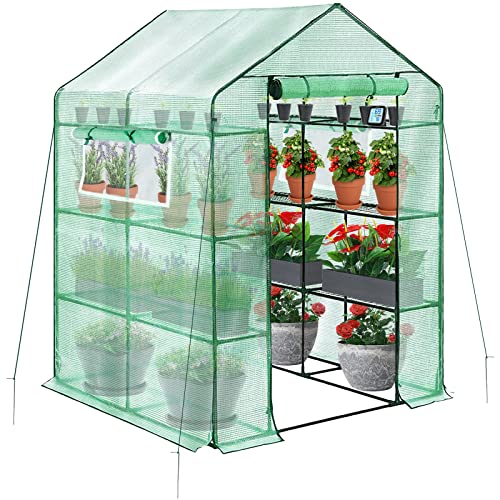 Solution4Patio Portable Garden Mini Walk-in Greenhouse Indoor/Outdoor, Invernadero, 4 Tier 16 Shelves, 47.3 in. W x 67 in. D x 76.4 in. H, Thick PE Grid Cover, Heavy Duty Frame, Rolled Up Zipper Door