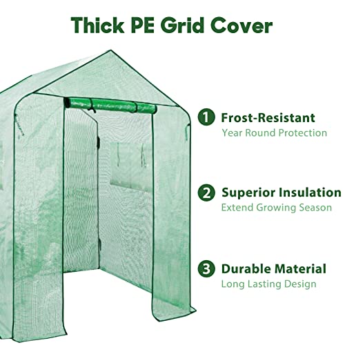 Solution4Patio Portable Garden Mini Walk-in Greenhouse Indoor/Outdoor, Invernadero, 4 Tier 16 Shelves, 47.3 in. W x 67 in. D x 76.4 in. H, Thick PE Grid Cover, Heavy Duty Frame, Rolled Up Zipper Door