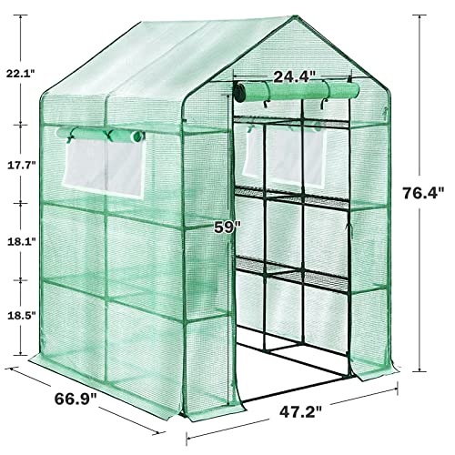 Solution4Patio Portable Garden Mini Walk-in Greenhouse Indoor/Outdoor, Invernadero, 4 Tier 16 Shelves, 47.3 in. W x 67 in. D x 76.4 in. H, Thick PE Grid Cover, Heavy Duty Frame, Rolled Up Zipper Door