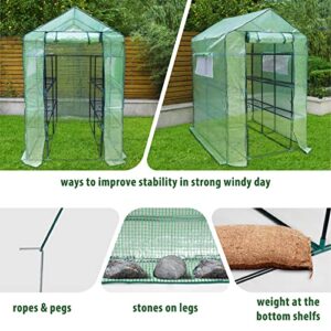 Solution4Patio Portable Garden Mini Walk-in Greenhouse Indoor/Outdoor, Invernadero, 4 Tier 16 Shelves, 47.3 in. W x 67 in. D x 76.4 in. H, Thick PE Grid Cover, Heavy Duty Frame, Rolled Up Zipper Door