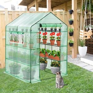 Solution4Patio Portable Garden Mini Walk-in Greenhouse Indoor/Outdoor, Invernadero, 4 Tier 16 Shelves, 47.3 in. W x 67 in. D x 76.4 in. H, Thick PE Grid Cover, Heavy Duty Frame, Rolled Up Zipper Door