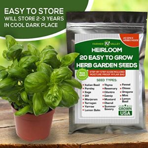 20 Most Needed Spice Seeds for Home Gardening - Kitchen & Culinary Herb Plant Seeds for Indoor, Outdoor, and Hydroponic Growing, Including Basil, Parsley, Rosemary, Mint & More