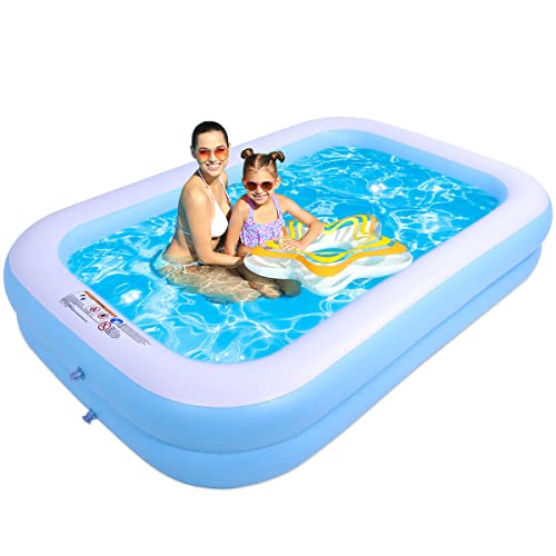 Inflatable Blow Up Kiddie Pool Family Swimming Pool Family Full Size Rectangular Pool Paddling Water Splashing Ball Pool for Kids Toddler Adult for Outdoor Garden Backyard, 103" X 69" X 20"