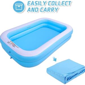 Inflatable Blow Up Kiddie Pool Family Swimming Pool Family Full Size Rectangular Pool Paddling Water Splashing Ball Pool for Kids Toddler Adult for Outdoor Garden Backyard, 103" X 69" X 20"