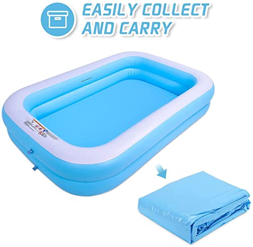 Inflatable Blow Up Kiddie Pool Family Swimming Pool Family Full Size Rectangular Pool Paddling Water Splashing Ball Pool for Kids Toddler Adult for Outdoor Garden Backyard, 103" X 69" X 20"