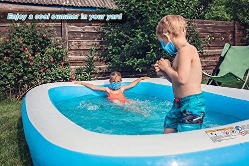 Inflatable Blow Up Kiddie Pool Family Swimming Pool Family Full Size Rectangular Pool Paddling Water Splashing Ball Pool for Kids Toddler Adult for Outdoor Garden Backyard, 103" X 69" X 20"