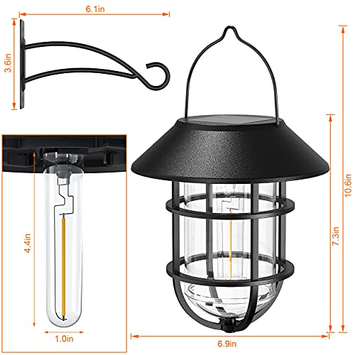 Icerona Solar Lantern Hanging Solar Lights, Metal Waterproof Solar Lights Outdoor with Hooks, 2 Pack Garden Lights Outdoor Decorative for Patio Porch Yard Fence